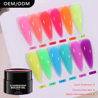 Gel UV de construction pour ongles aux couleurs fluorescentes, personnalisable avec logo, OEM, marque privée, extension d'ongles, gel dur pour ongles