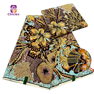Nouveau Tissu Africain Original <span class=keywords><strong>en</strong></span> Wax <span class=keywords><strong>Pagne</strong></span> Ankara de Luxe Grand Super Pailleté de 6 Yards, Motif Fleurs pour Robes Nigeria Batik - Product Image 2