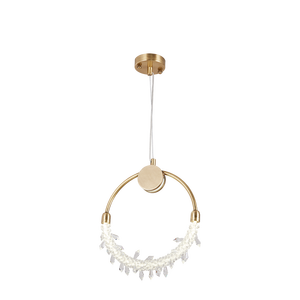 Lustres en cuivre pour hôtel, lampes suspendues, décoration intérieure, luxe moderne, anneau rond en métal doré, lustre en cristal - Product Image 5