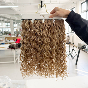 Extensions di capelli umani vergini Remy 100% non siliconati, a doppia trama, 12A 100g, biondi, voluminosi e ricci, Genius Weft - Product Image 1