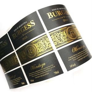 Tùy Chỉnh Rượu Vang Nhãn Dập Nổi Logo Dán Thực Phẩm Sticker Rượu Vang Nhãn Cho Chai In Kết Cấu Sticker Vàng Lá - Product Image 1