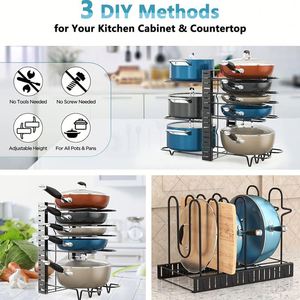 Support de rangement de cuisine pliable à 8 niveaux réglable pour casseroles et couvercles, organisateur de cuisine DIY - Product Image 6