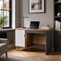 Table d'ordinateur compacte pour espace de travail à domicile, avec placard contrastant en grain de bois, 110 cm de large, 50 cm de profondeur, grain de bois naturel