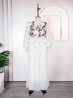 Robe longue africaine pour femmes, à manches longues, brodée de fleurs, jupe plissée, robe de soirée formelle, tenue africaine décontractée d'hiver, tenue Ankara