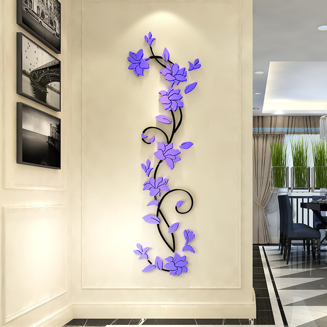 Flower Vine Stereoscopic Wall Stickers 3D Interior Decorative Decals Living Room Sofa TV Background Wall Canvas