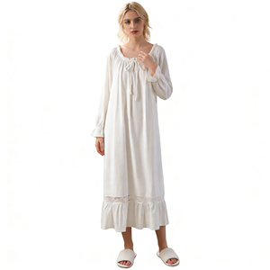 Chemise de nuit longue à manches longues pour femme, style rétro français, printemps-automne, ample, grande taille, en dentelle, pyjama princesse, tenue d'intérieur - Product Image 5