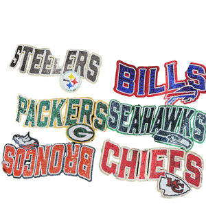 Patchs de paillettes de chenille de sport de vente chaude-Let's GO Iron on Embroidery pour les vêtements mettant en vedette Chiefs Lions Cowboys - Product Image 1