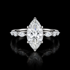 Bague de fiançailles pour femme en diamant de laboratoire de 3,6 carats, or blanc 14 carats, bijoux de luxe de créateur avec coupe ronde et marquise - Product Image 3