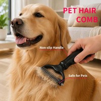 Brosse professionnelle pour animaux de compagnie et ensemble de peignes en acier inoxydable, râteau double face pour le sous-ventre des chiens et des chats à poils longs