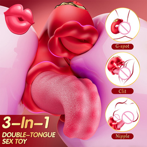 Massaggiatore 3-in-1 per capezzoli, vagina e sesso orale, 10 modalità di vibrazione, vibratore a forma di rosa con lingua leccante, impermeabile IPX7, telecomando per donne - Product Image 4