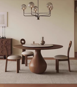 Bộ bàn ăn gỗ sồi nguyên khối cao cấp 4-6 chỗ ngồi, mặt bàn xoay bằng gốm, thiết kế hiện đại rustic, nội thất phòng ăn - Product Image 3