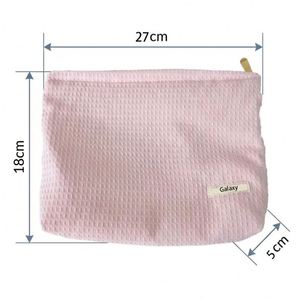 New Custom Logo Bow Waffle Polyester Zipper Durable Fashion Reusable Recyclable Lightweight Travel Cosmetic <b>Wash</b> <b>Bag</b> <b>Large</b> - Product Image 2