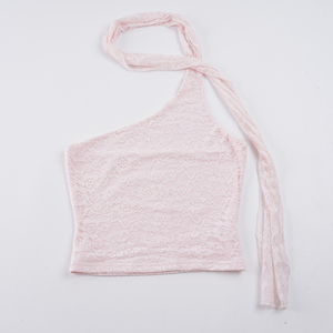 Sweet Pure Desire Girly Lace Patchwork Top Asymmetric Draped Neck Solid Color Design Fashion Sexy Vest - Product Image 6