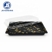 Barquette rectangulaire noire en PET jetable de qualité alimentaire empilable pour sushis et plats à emporter – Vente en gros