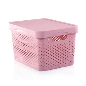 Storage <b>Baskets</b> Plastic Rectangle <b>Stackable</b> Pink And Gray PP Material For Kitchen Bathroom Tabletop Storage - Product Image 3