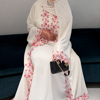 Robe Abaya brodée islamique pour l'Aïd Ramadan, ensemble 3 pièces, dentelle Nida, style Dubaï, Abaya modeste, robe musulmane pour femmes avec hijab