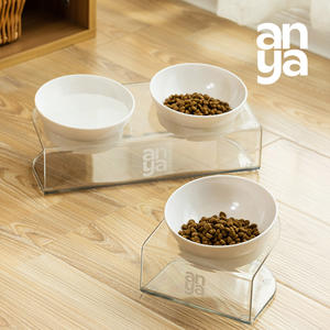 ANYA Logotipo Personalizado <span class=keywords><strong>Pet</strong></span> Tigela Transparente para Gatos e Cães <span class=keywords><strong>Pet</strong></span> Water <span class=keywords><strong>Bowl</strong></span> Double Bowls Suprimentos Único Double <span class=keywords><strong>Bowl</strong></span> Set Com Suporte - Product Image 6