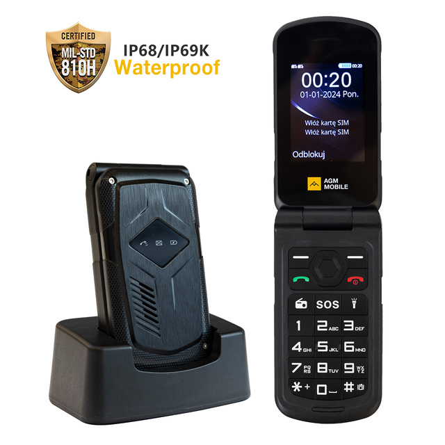 AGM M10 2.4 Inch SOS Button 1200mAh FM Radio Flashlight Rugged Keypad Mobile Phone Feature Phone 4G Flip Phone
