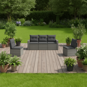 Gray Garden <b>Sofa</b> <b>Set</b> Outdoor Furniture PE Rattan Cushioned Waterproof Contemporary Design - Product Image 2