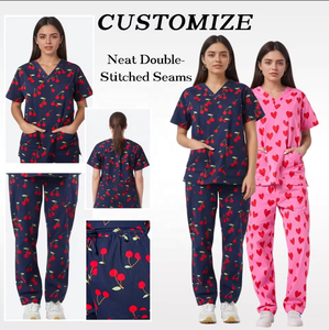 Uniformes de <span class=keywords><strong>Enfermera</strong></span> con Estampado Personalizado OEM, Conjunto de Uniformes Médicos para Mujer, Traje de <span class=keywords><strong>Enfermera</strong></span> con Patrón Bonito, Suministro al por Mayor, Uniformes de Enfermería 100% Algodón - Product Image 6