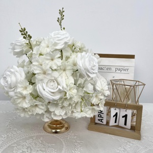 120cm Tall <b>Artificial</b> Flower Stand Party Decor <b>White</b> Centerpieces Flower Wedding Table Metal Centerpieces With Red Flower ball - Product Image 1