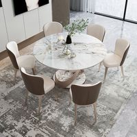 Mobilier de maison moderne classique rond 6 chaises ensembles de salle à manger en acier inoxydable marbre blanc tables à manger