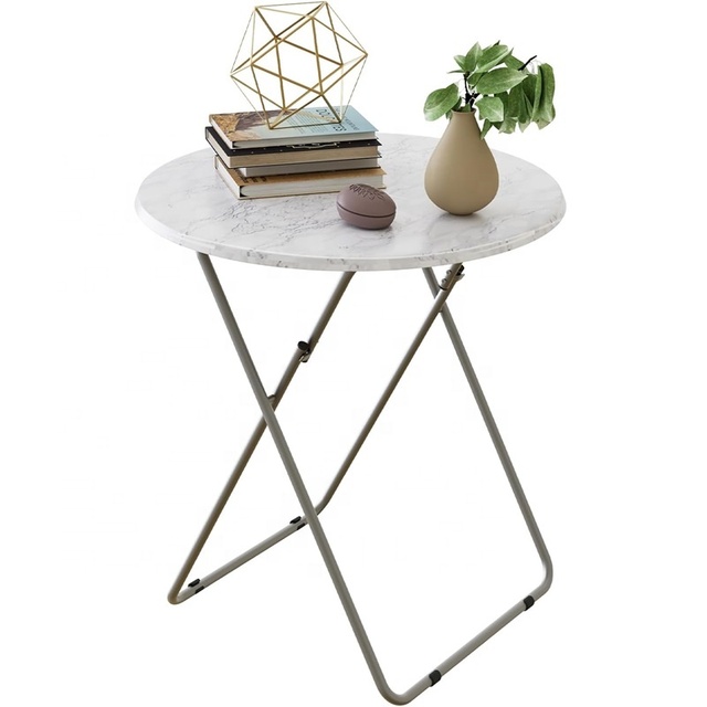 Wholesale Side Table White Round Folding Table for Dining Room Foldable Round TV Tray Table with Sturdy MDF Top  KC-7562T