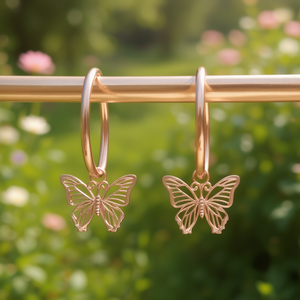 Pendientes de Aro con Mariposa en Oro Rosa para Mujer, Joyería de Moda en Aleación, Pendientes Chapados en Oro Rosa con Diseño Delicado - Product Image 2