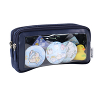 Trousse à crayons bleue à fermeture éclair, format A5, en PVC, avec fenêtre transparente, design personnalisable, pour l'école, le bureau et le rangement