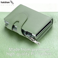 Dompet Lipat Otomatis Pop-Up PU dengan Casing Aluminium Pop-Up Tipis Kapasitas Besar untuk Multi Kartu Uang Tunai Penggunaan Sehari-hari