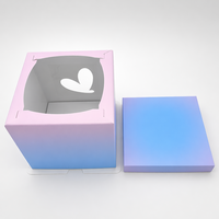 Venta Directa de Fábrica, Caja para Pastel de Cartón Blanco Degradado de 19.5*19.5*17.5cm, Caja Cuadrada para Pastelería con Ventana en Forma de Corazón para Postres de Cumpleaños