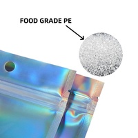Holographic Rainbow Laser Semi-Transparent Food Grade PET Ziplock Packaging Bag Screen Printing Recyclable Customizable Earphone
