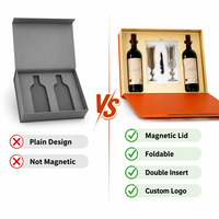 Boîte cadeau magnétique écologique pour deux bouteilles, logo personnalisé, emballage de vin haut de gamme pliable avec poignée, OEM ODM