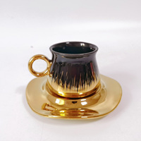 Nouveaux ensembles de café turc en céramique de luxe, 12 pièces, tasses et soucoupes à thé arabes modernes en marbre, porcelaine dorée pour un usage domestique