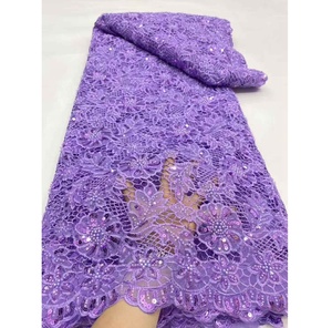 Tissu en dentelle de luxe écologique polyester/coton, 5 yards, prix de gros, dentelle à sequins violets <span class=keywords><strong>pas</strong></span> chère, pour robes africaines pour femmes - Product Image 2