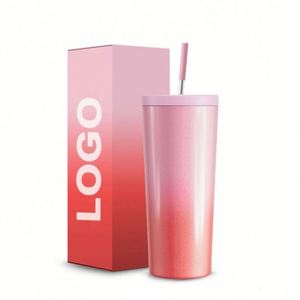 Vasos Térmicos Personalizados de Acero Inoxidable con Aislamiento al Vacío, Antiderrames, para Café, Mantienen la Bebida Fría, 24 oz, con Pintura Arcoíris y Tapa de Plástico con Pajita - Product Image 1