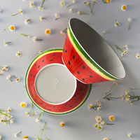 Ensemble de vaisselle en mélamine 5 pièces durable motif pastèque pour pique-nique et fête, comprenant bol, assiette et tasse