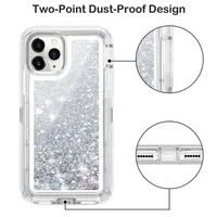 Coque de téléphone hybride 3-en-1 PC+TPU avec paillettes liquides Quicksand, protection antichoc robuste pour iPhone 16 15 14 13 12 11 Pro Max Plus