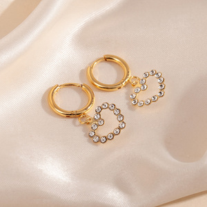 Pendientes de Aro de Acero Inoxidable con <span class=keywords><strong>Circonitas</strong></span> Multicolores Brillantes de Lujo, Pendientes Colgantes con Forma de Corazón Geométrico de Moda, Regalos para Mujer - Product Image 4