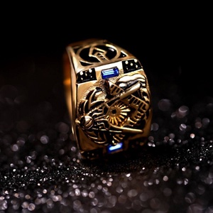 Anillo de Acero Inoxidable Estilo <span class=keywords><strong>Punk</strong></span> Retro Masónico con Incrustaciones de Piedras Preciosas Azules, Joyería Gótica Vintage Elegante, Anillo de Moda Masculino Exquisito - Product Image 3