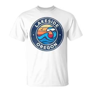 T-shirt Lakeside Oregon con onde nautiche vintage - Product Image 1