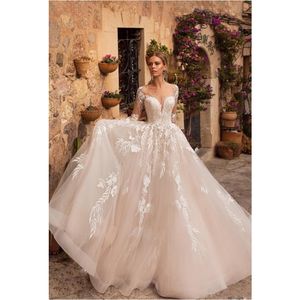 Abiti da sposa di nuovo arrivo abiti da sposa in pizzo a maniche lunghe con collo a maniche lunghe abito da sposa personalizzato in medio oriente - Product Image 1