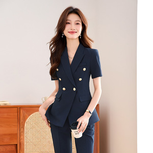 Women's Summer Suit <b>Set</b> Three Quarter Sleeve Formal Wear Breathable Worsted Fabric Notched Collar <b>Office</b> Uniform - Product Image 4