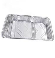 Conteneur alimentaire rectangulaire jetable en aluminium avec couvercle en papier, personnalisable avec logo, pour plats à emporter, compatible four et micro-ondes, en plastique PET