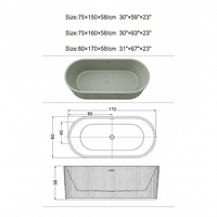 Baignoire autoportante ovale en acrylique cannelé vert sauge, design élégant, 1500 mm, tailles optionnelles avec couleurs personnalisables