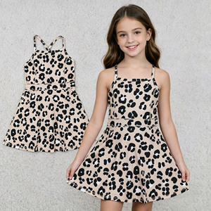 Robe-short de sport décontractée pour petites filles, motif léopard, mignonne, pour le tennis et le yoga, doublée, vêtements assortis pour sœurs - Product Image 1