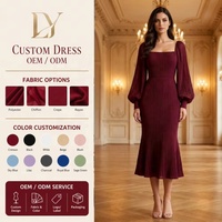Robe de soirée sirène mi-longue à col carré et manches bouffantes personnalisée en gros