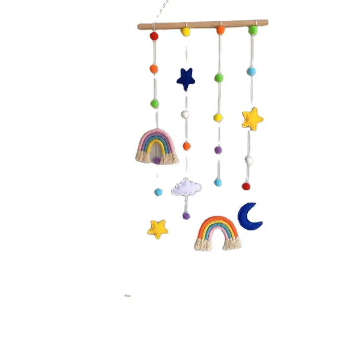 Kinderzimmer Dekoration Zubehör Handmade Weaving bunte Ball Wandbehang Ornamente Home Decor Holzstab Quaste Anhänger