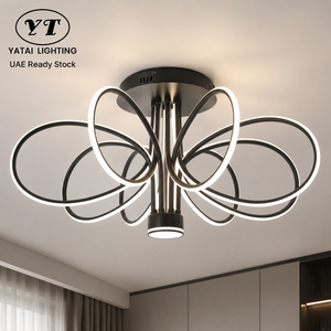 Plafonnier LED moderne à intensité variable 130W avec télécommande, montage en surface, corps noir en acrylique pour salon et chambre - Product Image 1