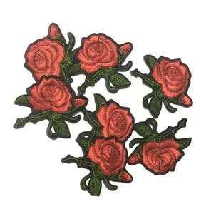 customize ready stock cheap price felt fabric rose flower iron on embroidery patch